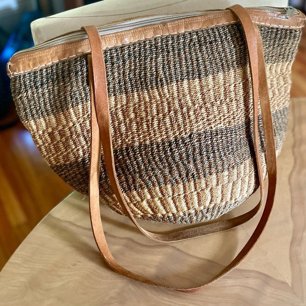 Jute and Leather Handmade Shoulder Bag
